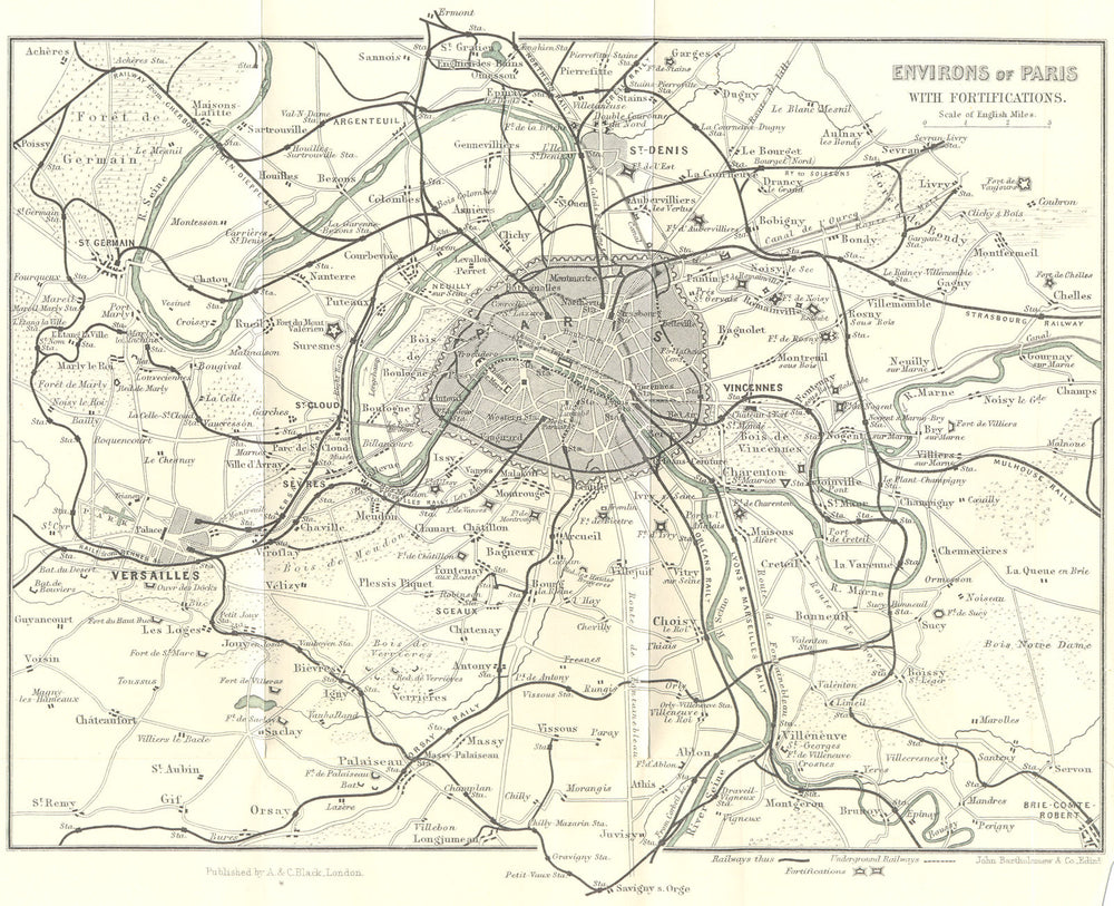 PARIS. Environs fortifications; Ile de France 1913 old antique map plan chart