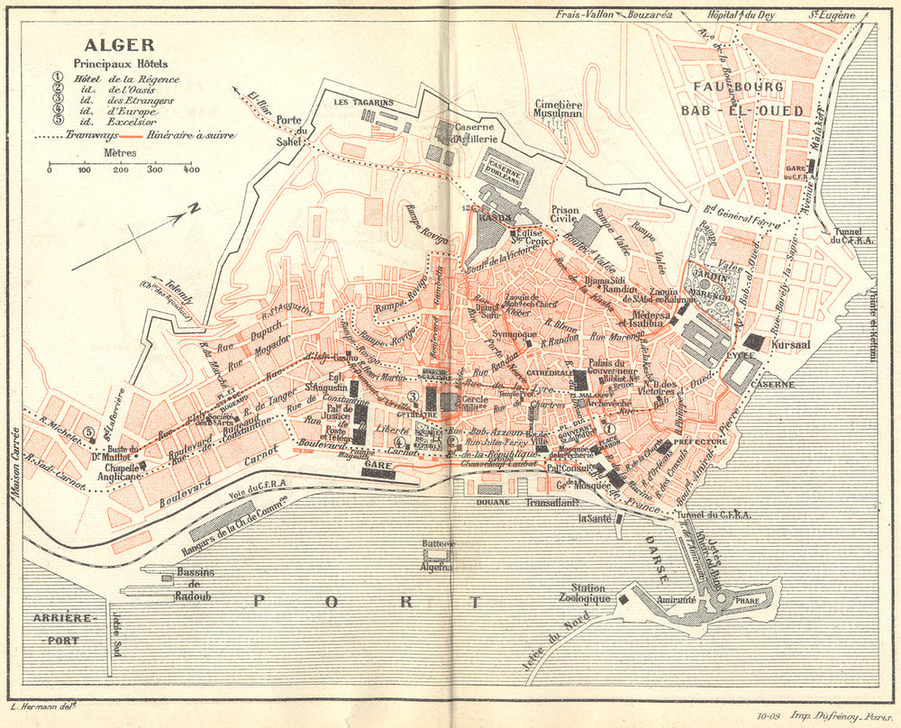 ALGERIA. Algiers(Alger) 1909 old antique vintage map plan chart