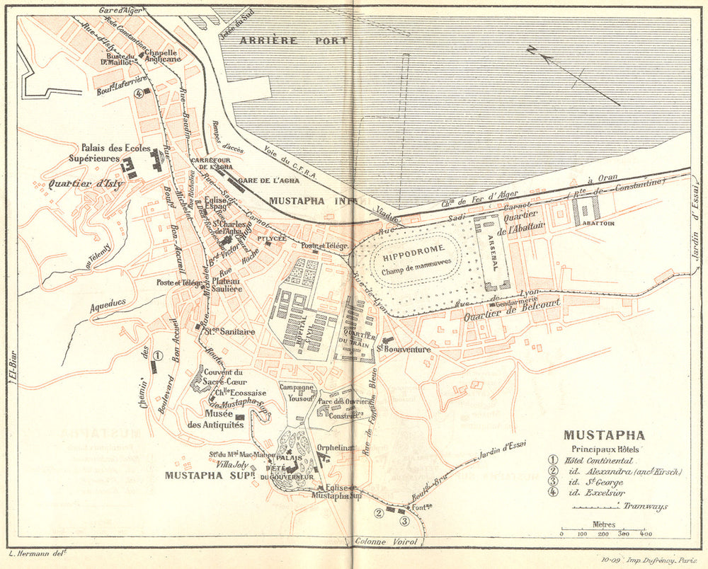 ALGERIA. Algiers(Alger). Mustapha 1909 old antique vintage map plan chart