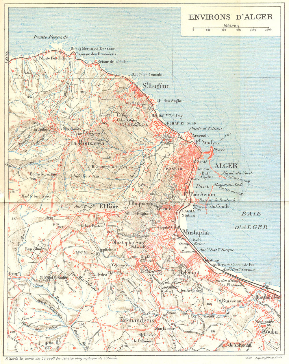 ALGERIA. Algiers(Alger) environs 1909 old antique vintage map plan chart