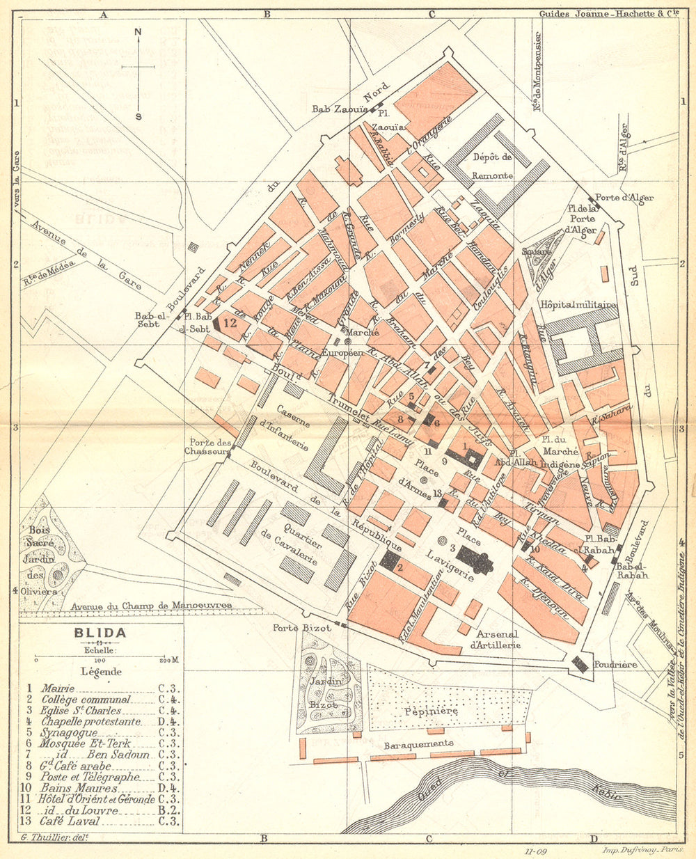 ALGERIA. Blida 1909 old antique vintage map plan chart