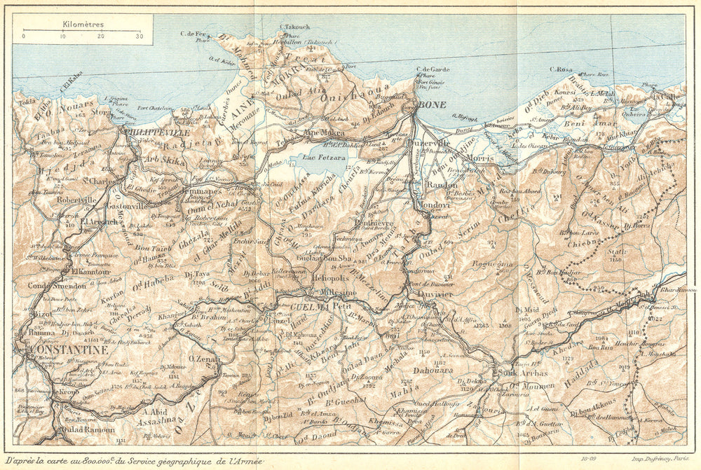 ALGERIA. Orientale 1909 old antique vintage map plan chart