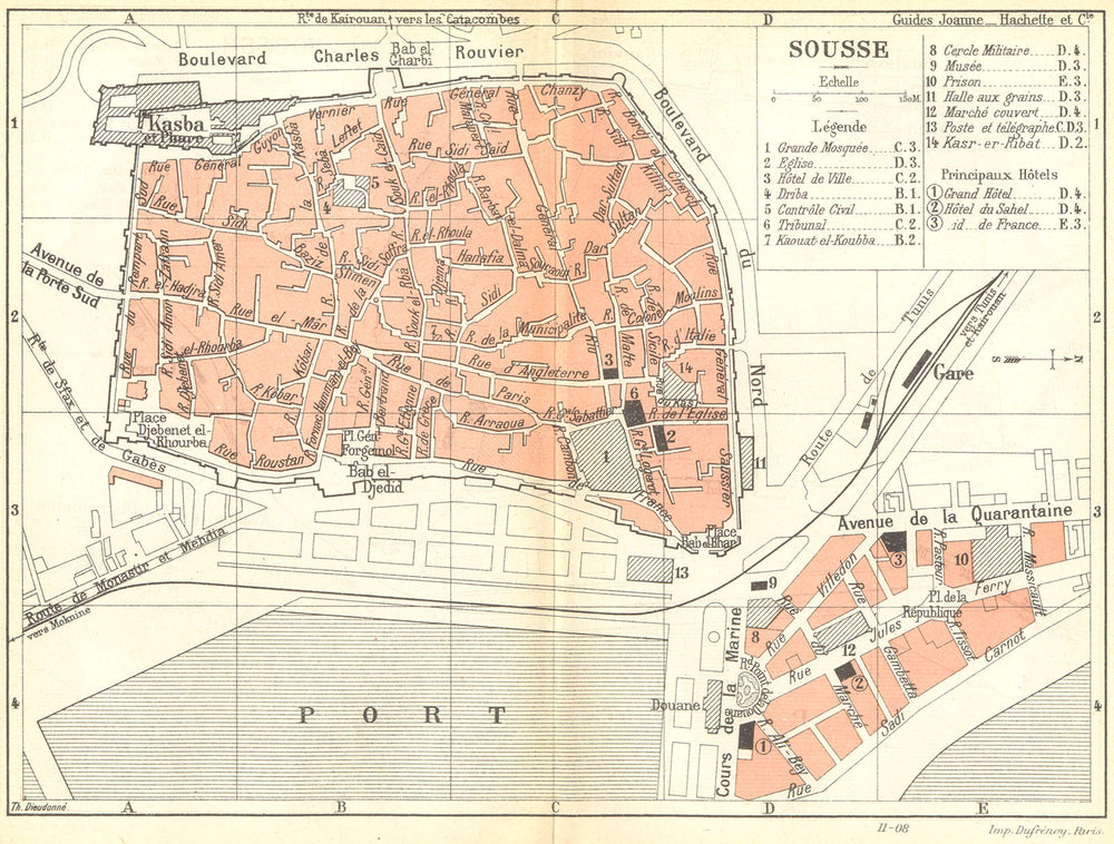 TUNISIA. Sousse 1909 old antique vintage map plan chart