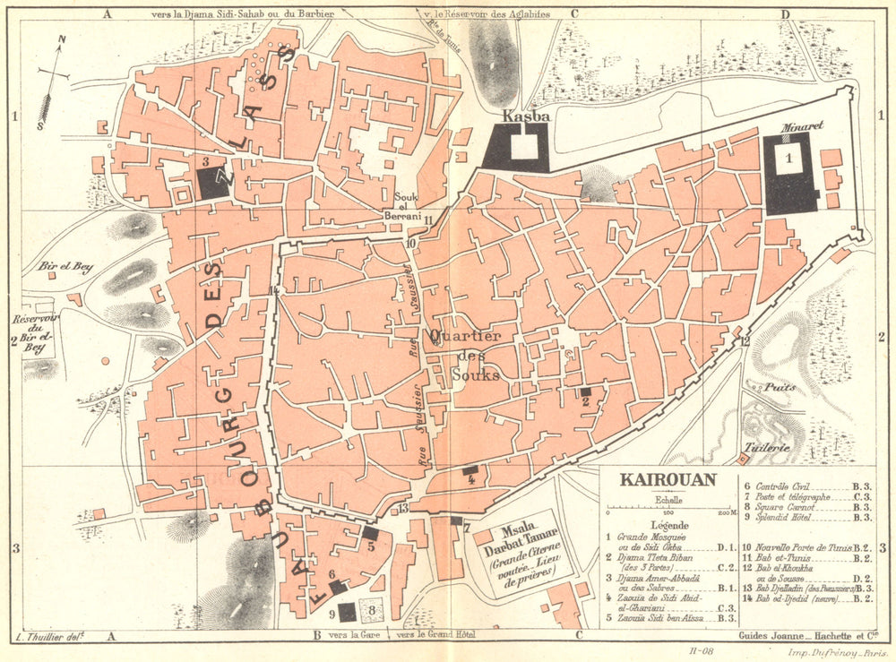 TUNISIA. Kairouan 1909 old antique vintage map plan chart