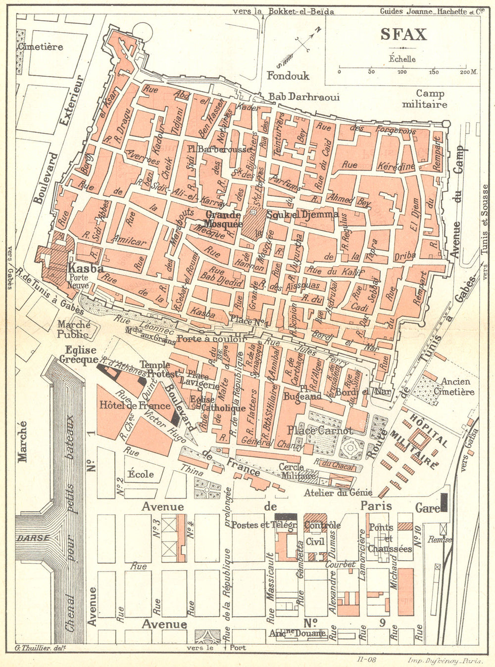 TUNISIA. Sfax 1909 old antique vintage map plan chart