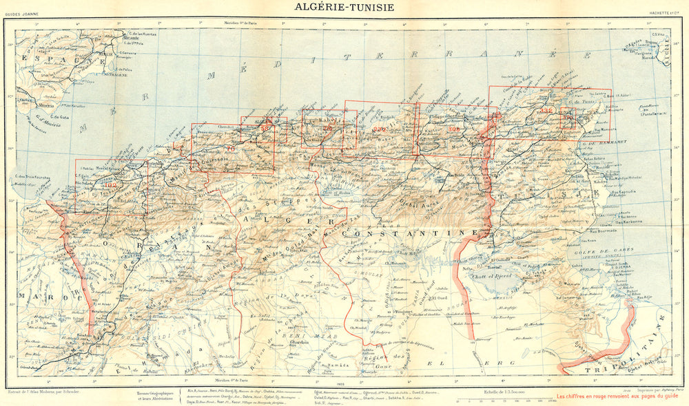 ALGERIA TUNISIA. Tunisie 1909 old antique vintage map plan chart