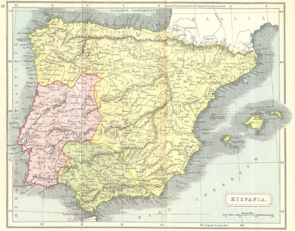 SPAIN. Hispania Roman 1908 old antique vintage map plan chart