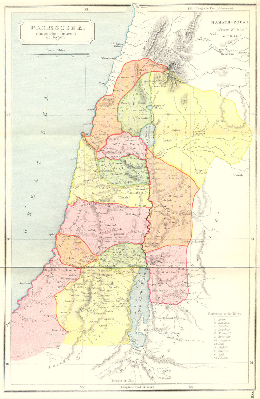 ISRAEL. Palaestina, temporibus Judicum Regum 1908 old antique map plan chart