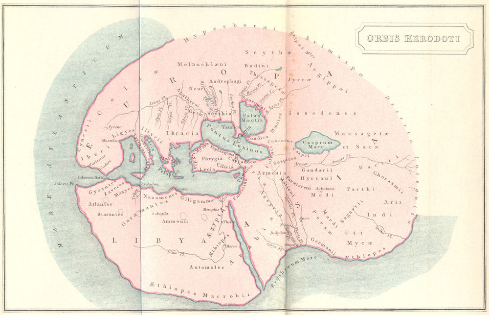 WORLD. Orbis Herodoti; ancient world map 1908 old antique plan chart