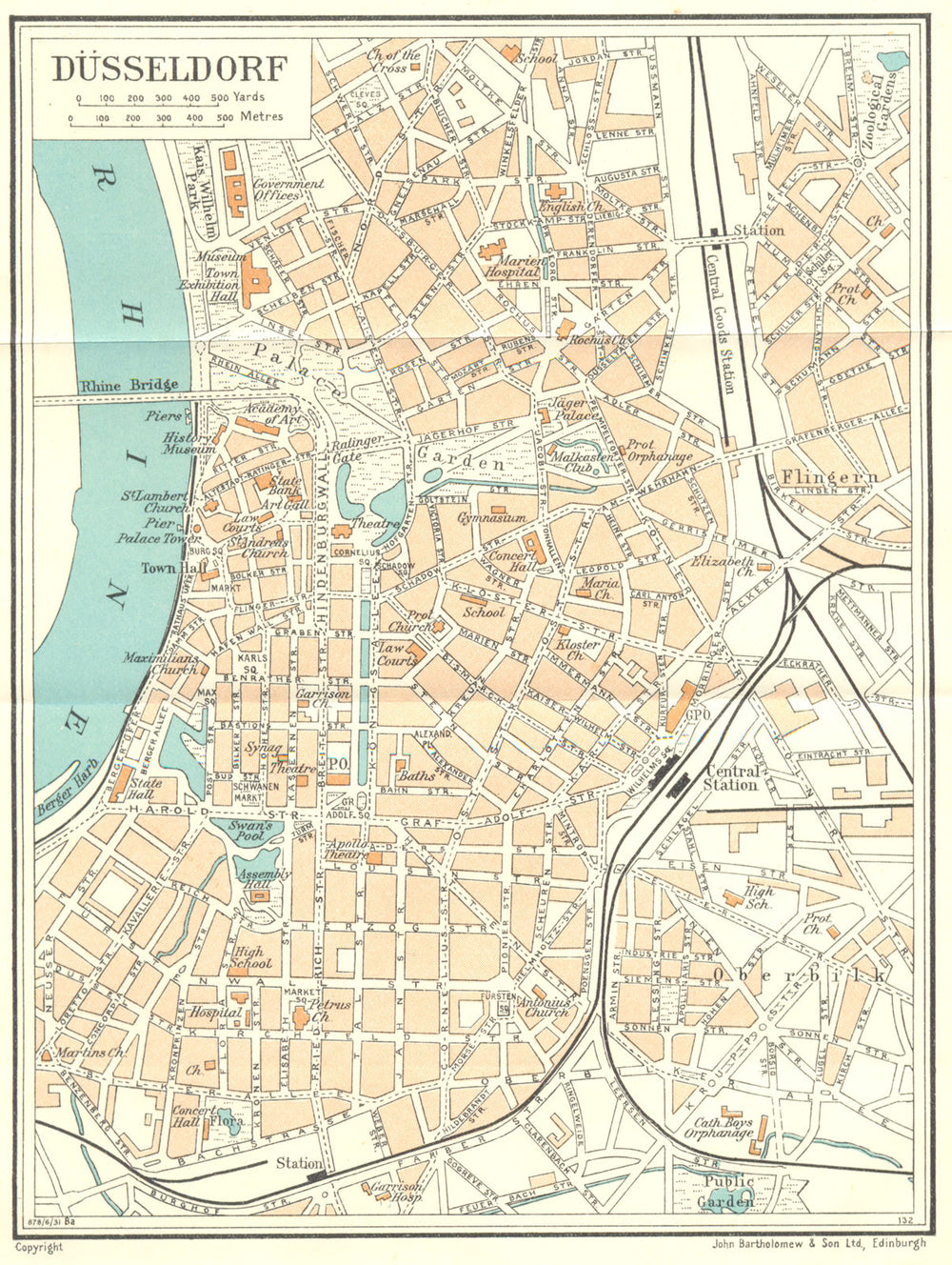 GERMANY. Dusseldorf 1931 old vintage map plan chart