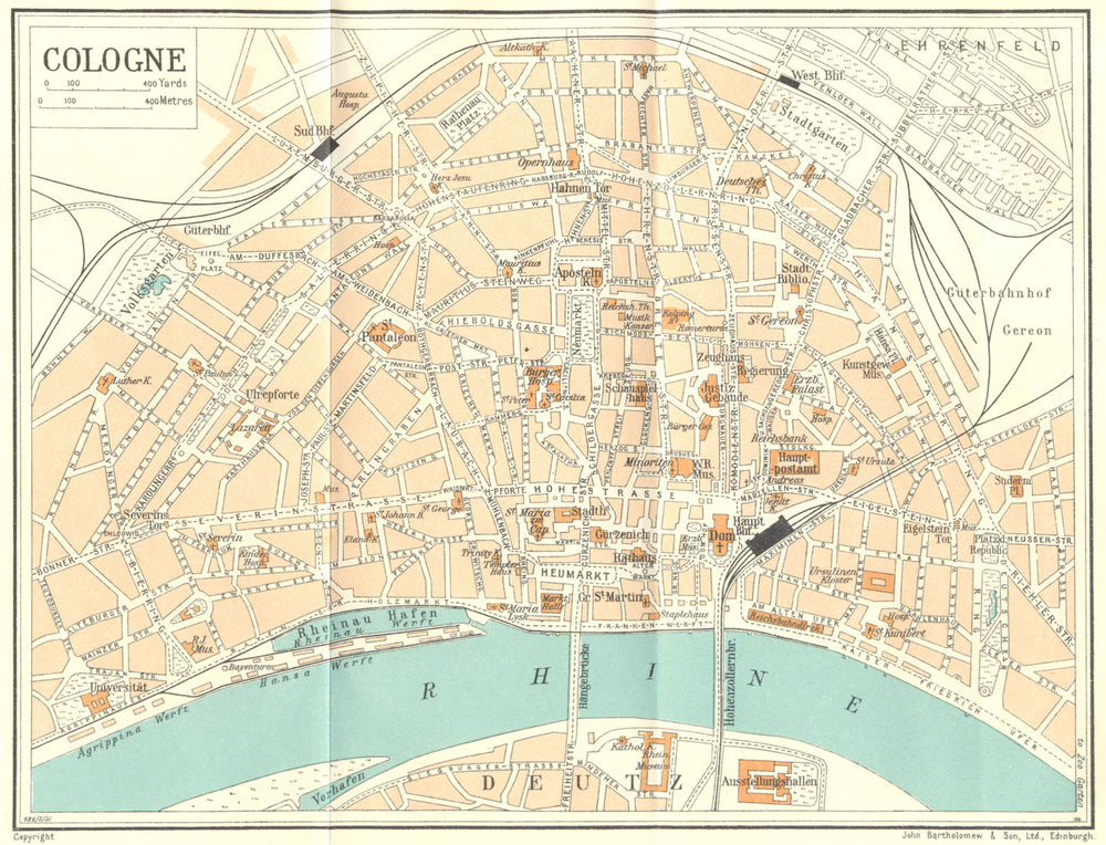 GERMANY. Cologne 1931 old vintage map plan chart