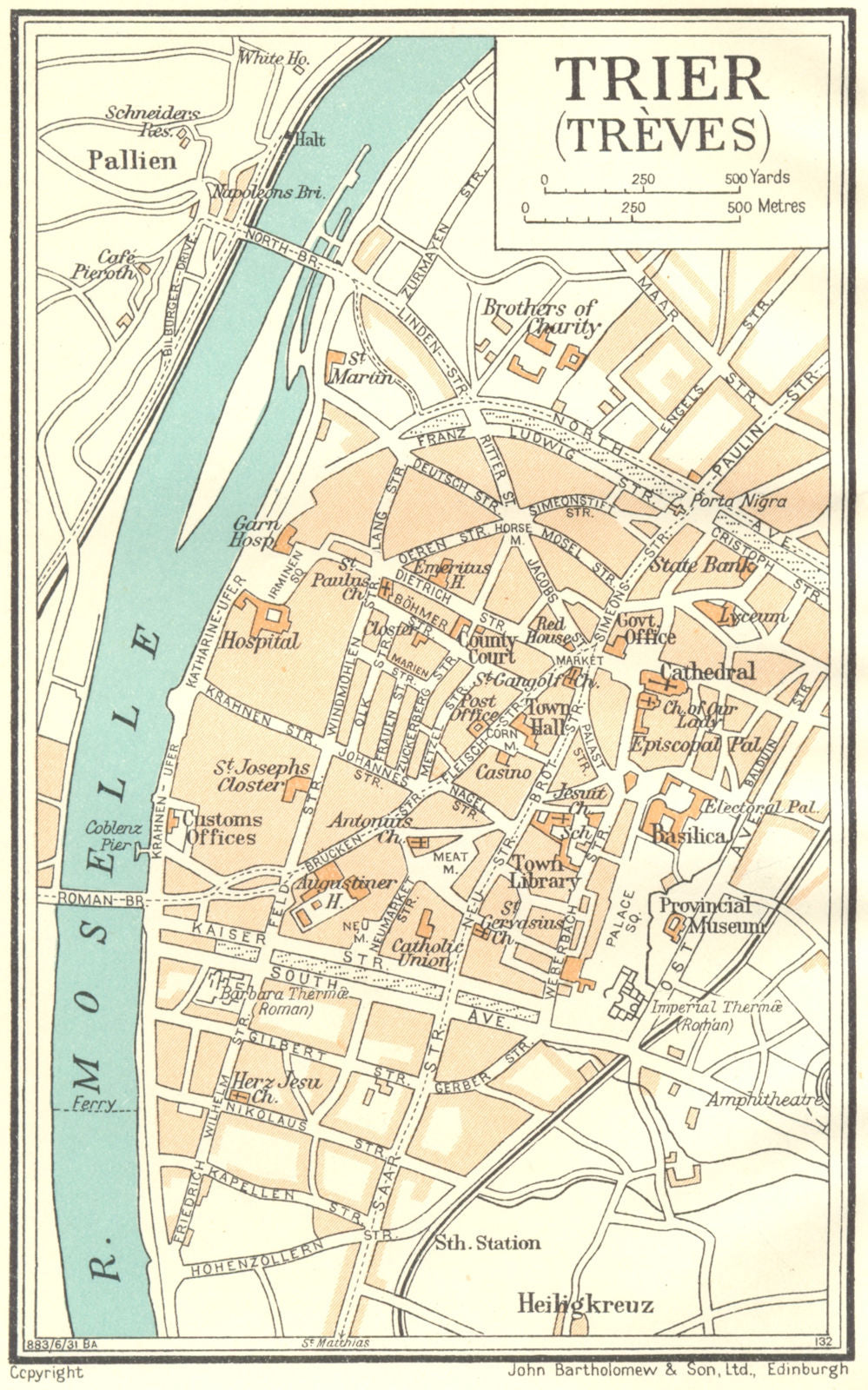 GERMANY. Trier 1931 old vintage map plan chart