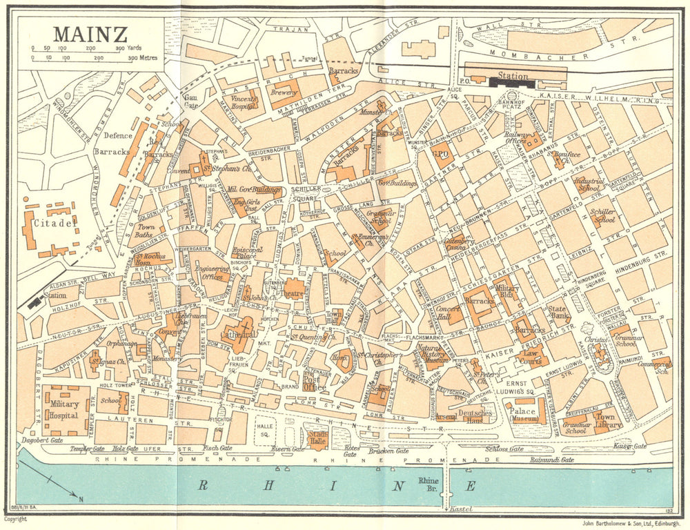 GERMANY. Mainz 1931 old vintage map plan chart