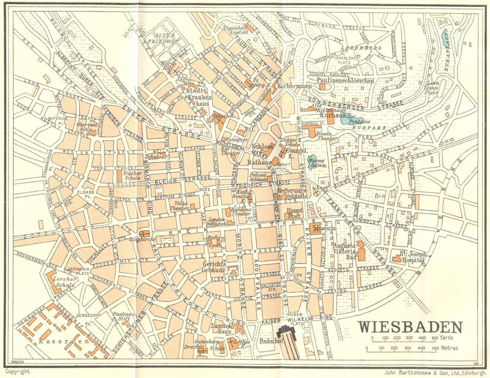 GERMANY. Wiesbaden 1931 old vintage map plan chart