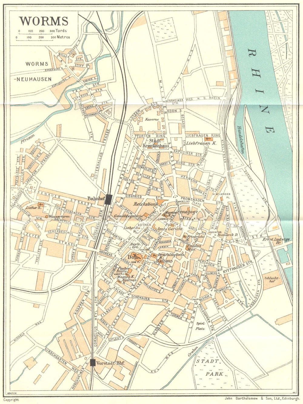 GERMANY. Worms 1931 old vintage map plan chart