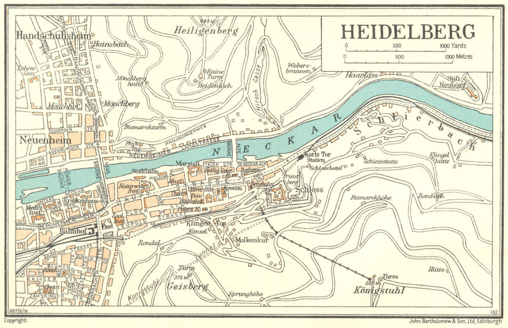GERMANY. Heidelberg 1931 old vintage map plan chart