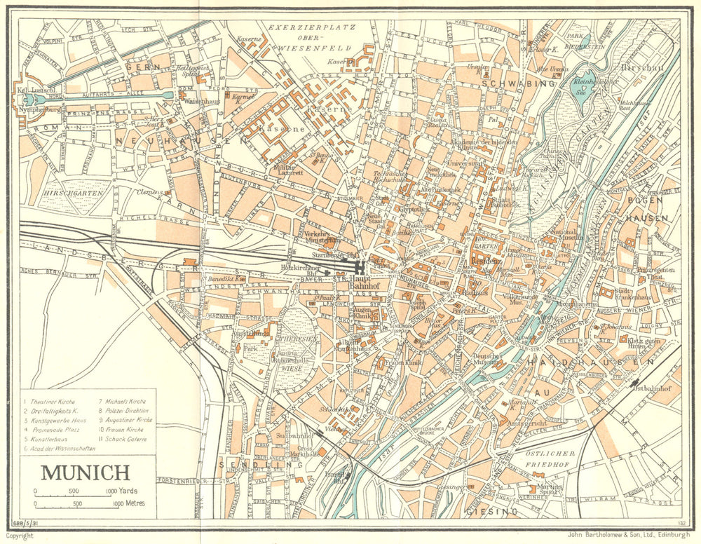 GERMANY. Munich 1931 old vintage map plan chart
