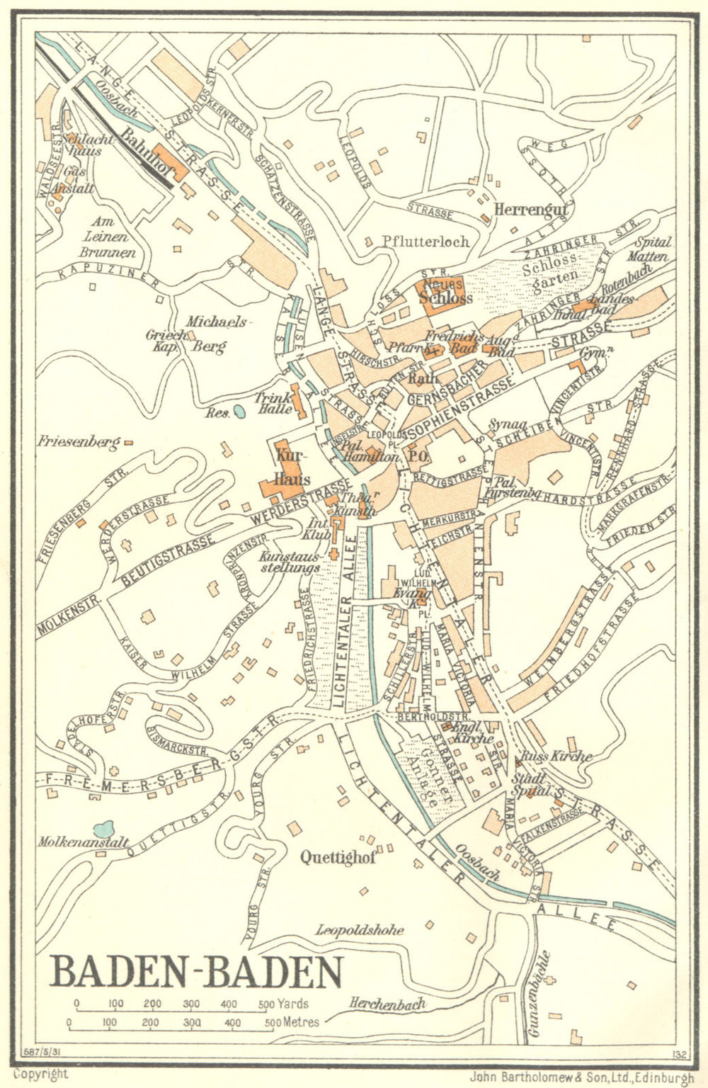 GERMANY. Baden Baden 1931 old vintage map plan chart