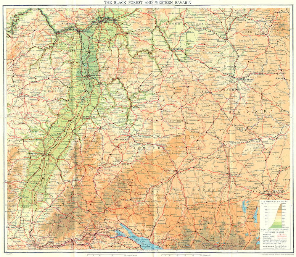 GERMANY. Black Forest & west Bavaria 1931 old vintage map plan chart