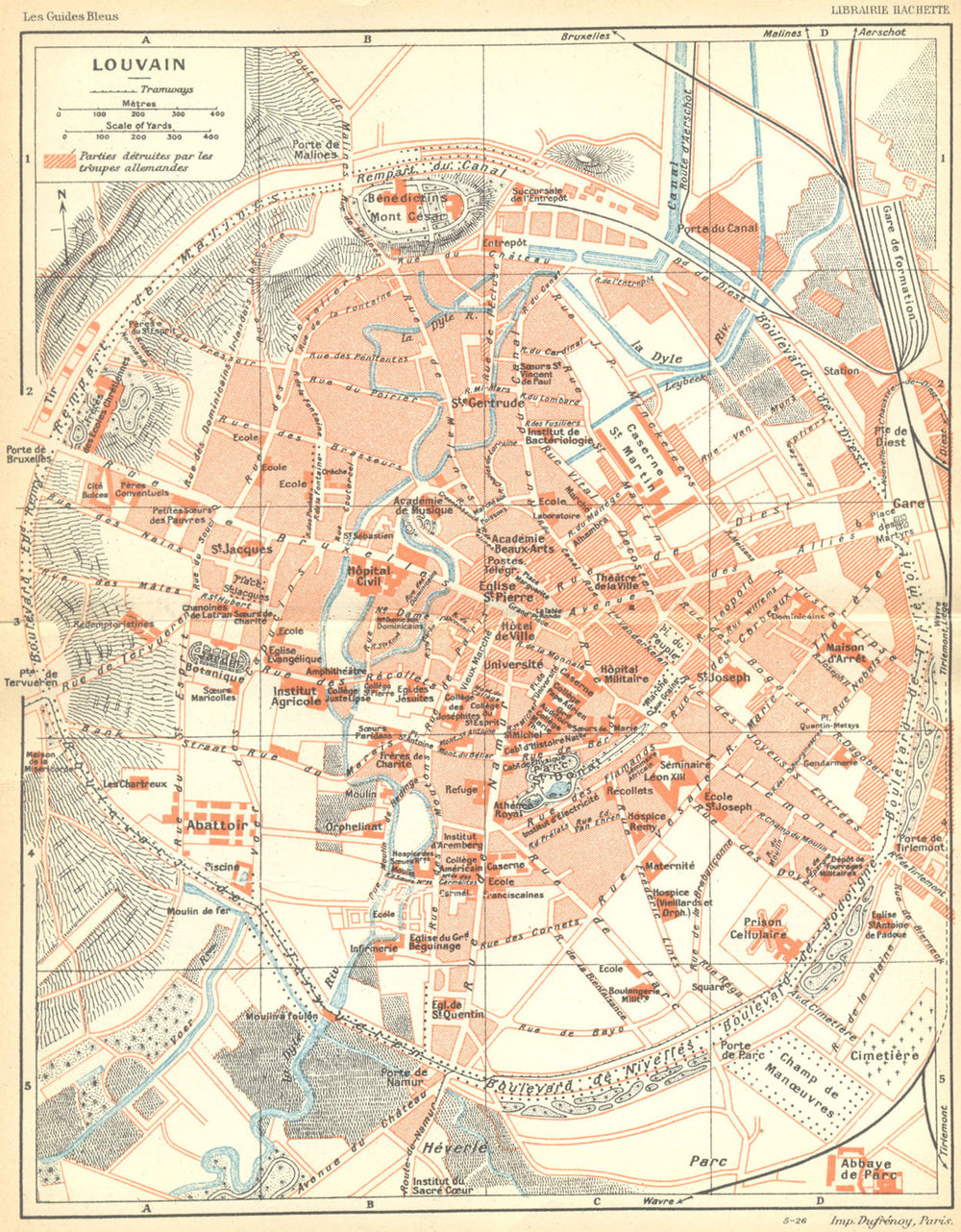 BELGIUM. Louvain. Town city ville plan carte map 1924 old antique chart