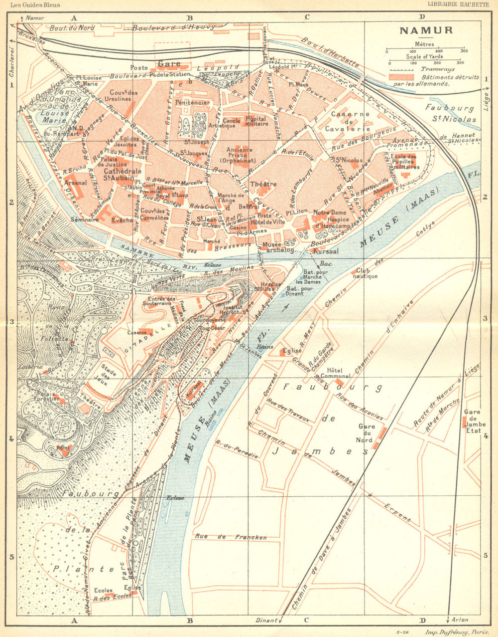 BELGIUM. Namur. Town city ville plan carte map 1924 old antique chart