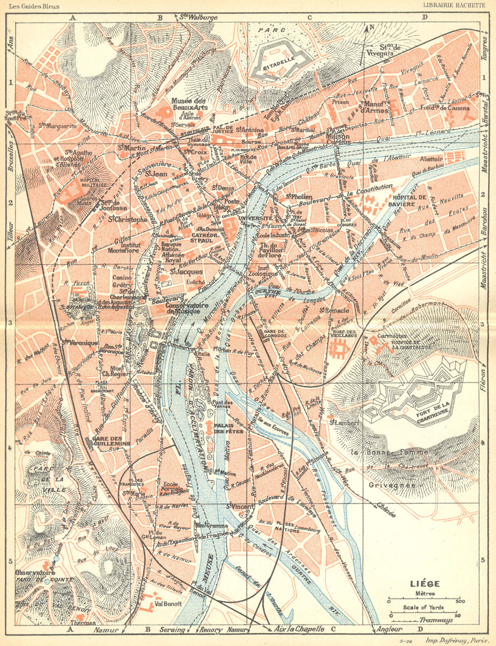 BELGIUM. Liège. Town city ville plan carte map 1924 old antique chart