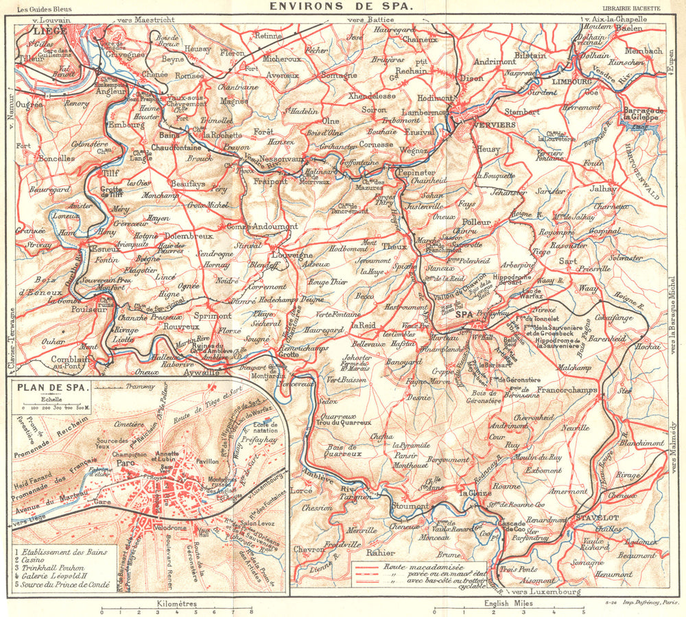 BELGIUM. Spa. Town city ville plan carte map 1924 old antique chart