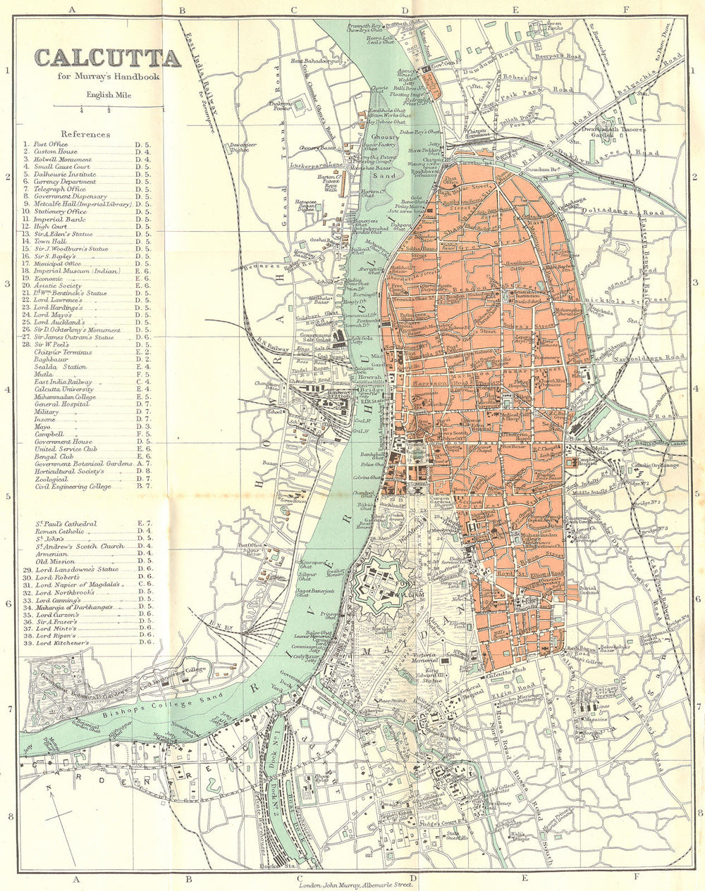 BRITISH INDIA. Calcutta (Kolkata) city plan. Fort William. Residences 1924 map