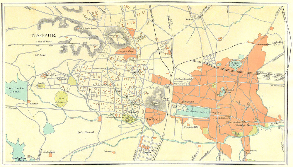 BRITISH INDIA. Nagpur city plan. Maharashtra. 1924 old antique map chart