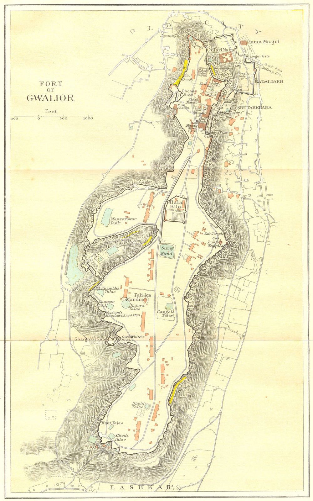 INDIA. Fort of Gwalior. Plan. Madhya Pradesh. 1924 old antique map chart