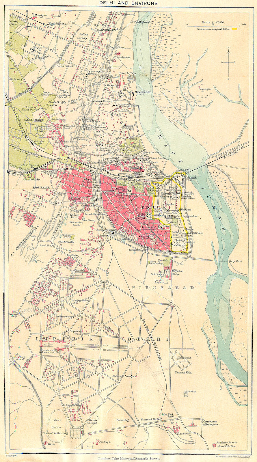 BRITISH INDIA. Delhi & environs plan. Showing cantonment & railways 1924 map