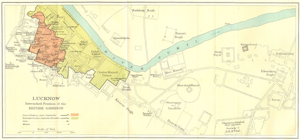SIEGE OF LUCKNOW.showing British Garrison positions.1857 Indian Mutiny 1924 map