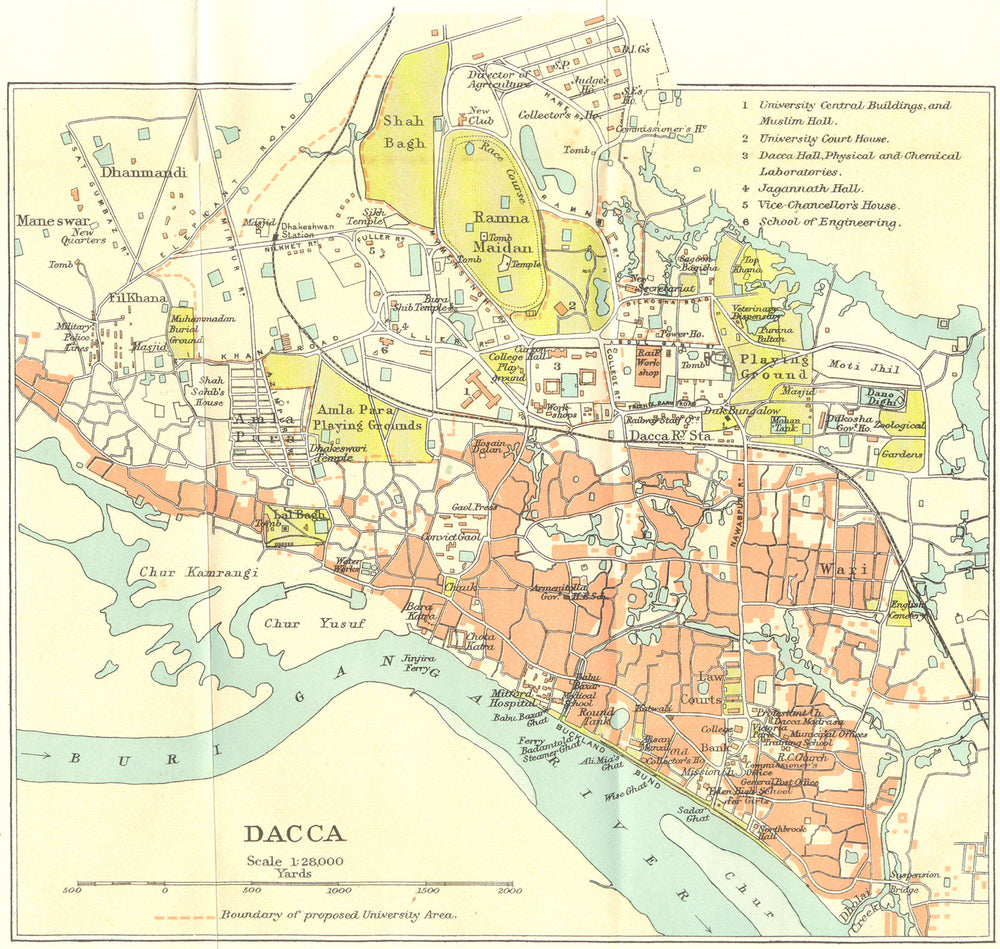 BENGAL/BANGLADESH. Dacca (Dhaka) city plan. British India 1924 old antique map