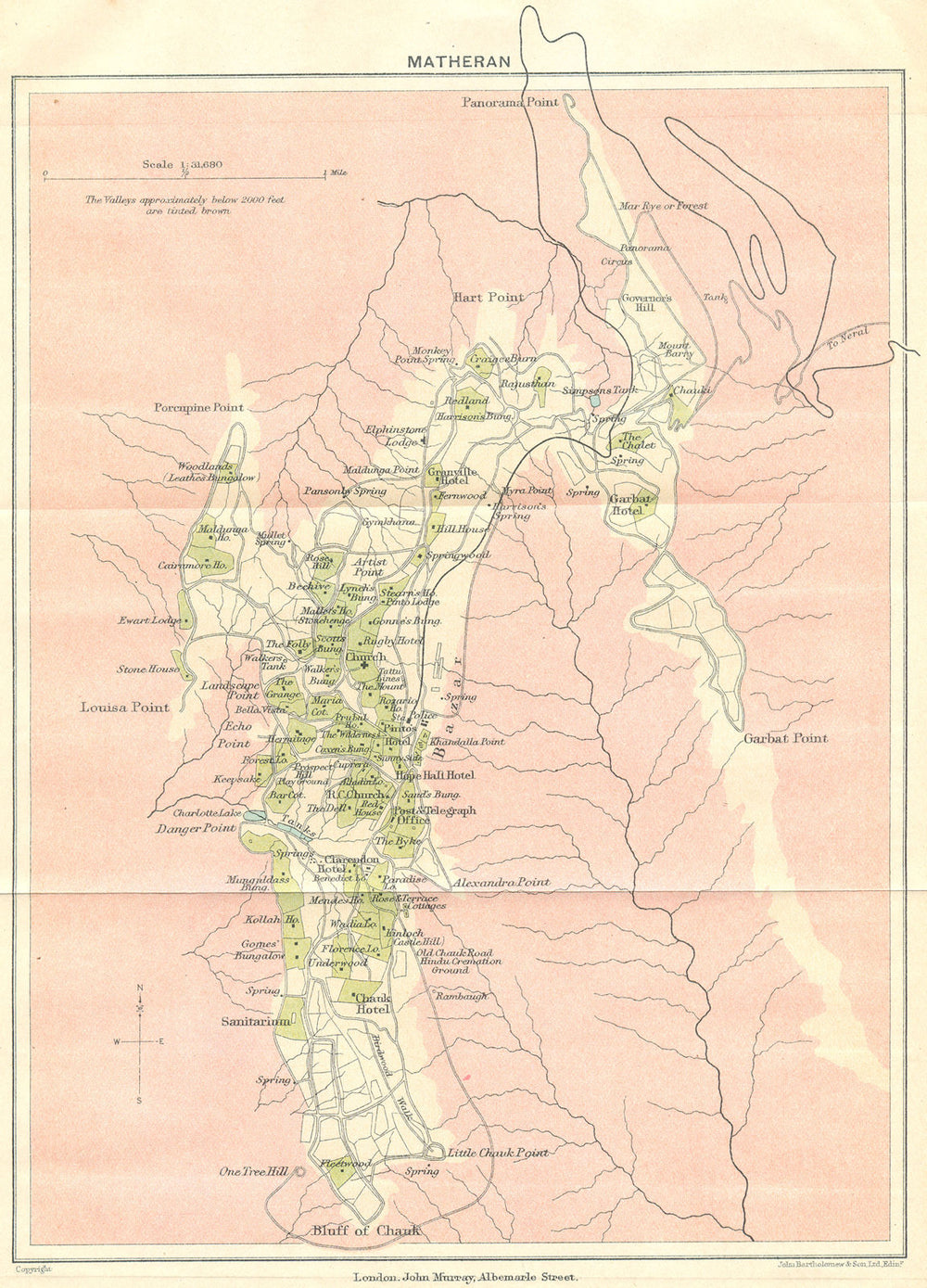 BRITISH INDIA. Matheran Hill station. Maharashtra. 1924 old antique map chart