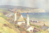 The Fine Sweep of Swanage Bay. Dorset. By Ernest Haslehust 1920 old print