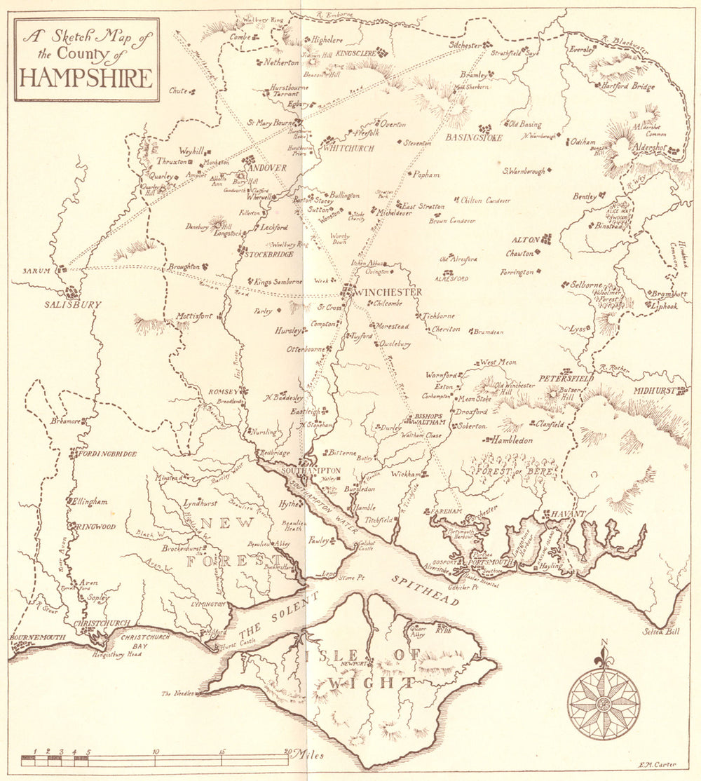 HAMPSHIRE. Sketch map. Isle of Wight. HAMPSHIRE 1909 old antique chart