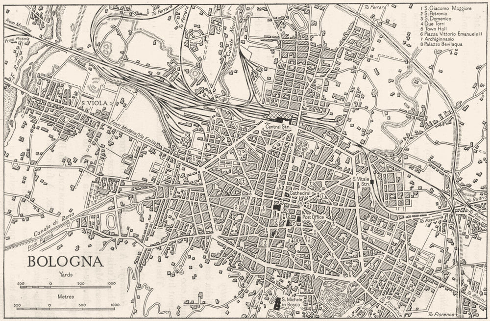 ITALY. Bologna sketch map 1945 old vintage plan chart