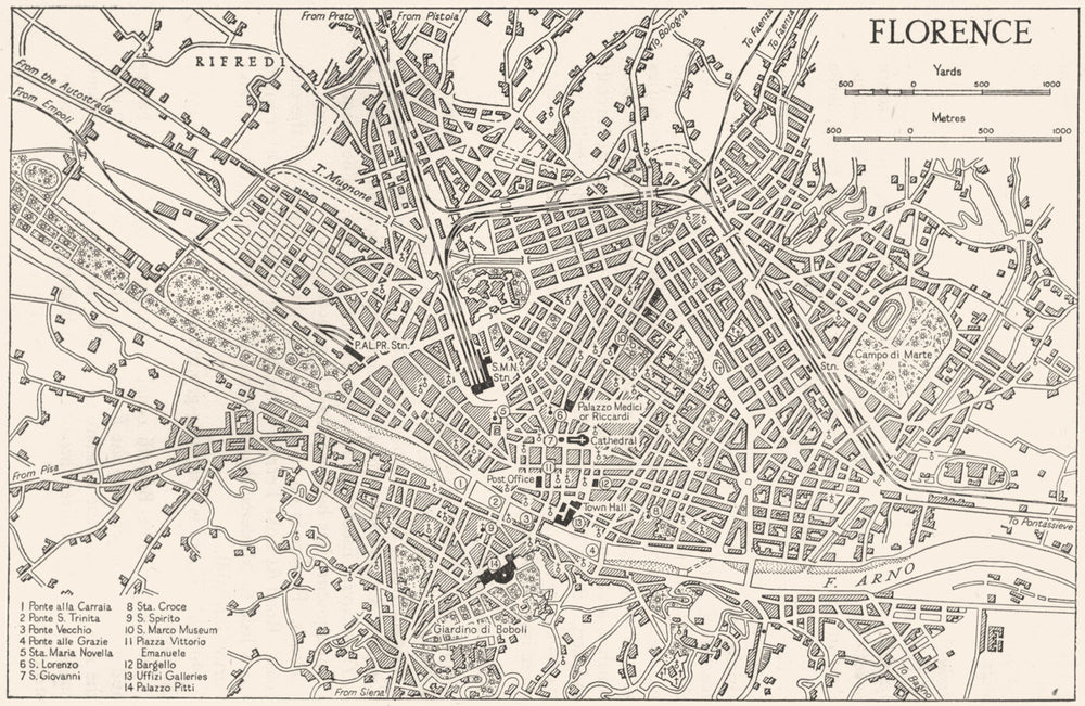 ITALY. Florence sketch map 1945 old vintage plan chart
