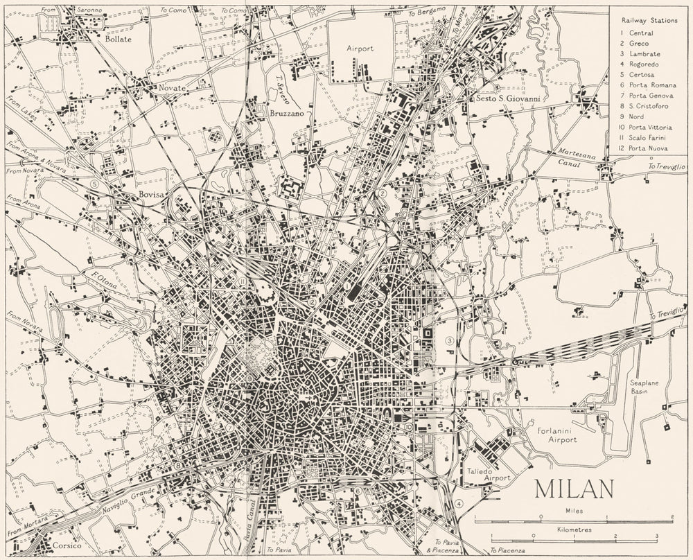 ITALY. Milan 1945 old vintage map plan chart