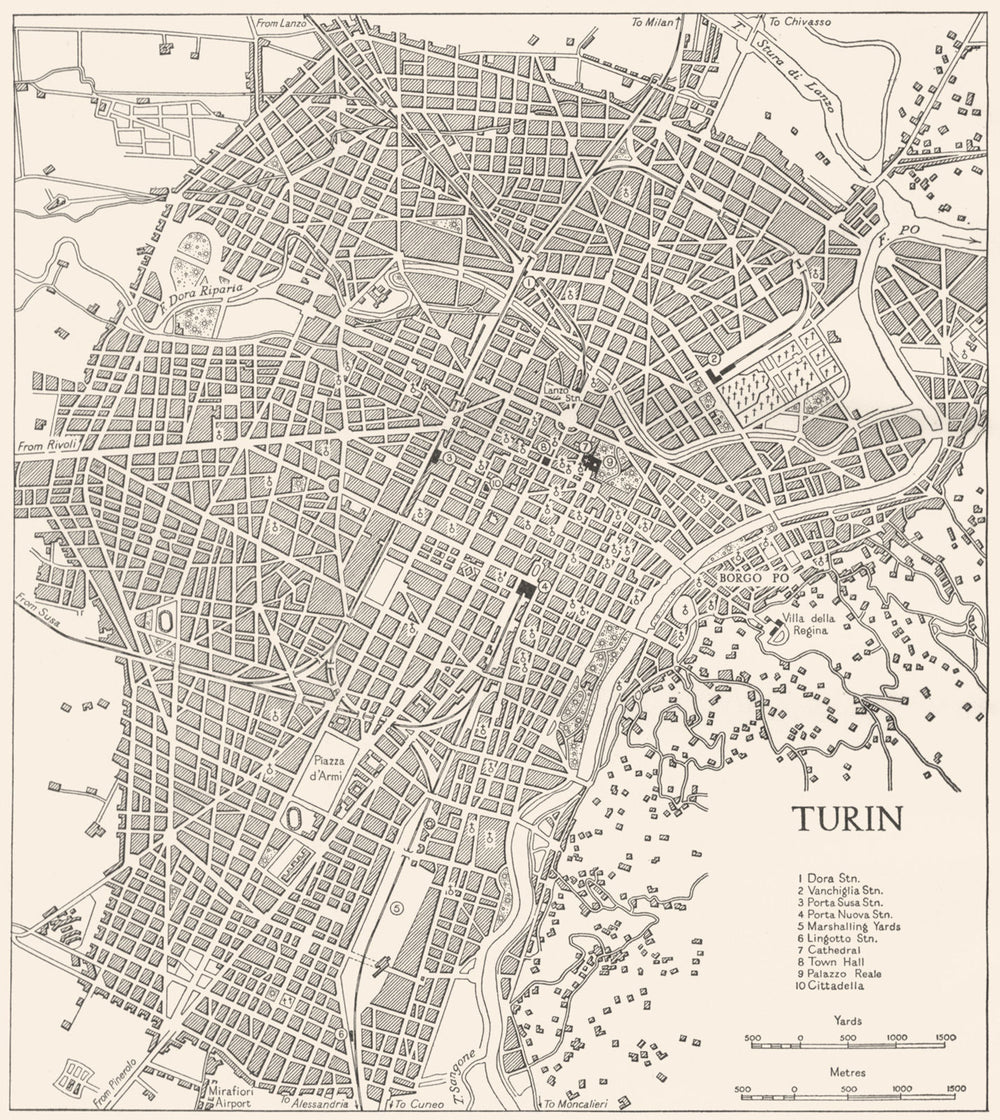 ITALY. Turin 1945 old vintage map plan chart