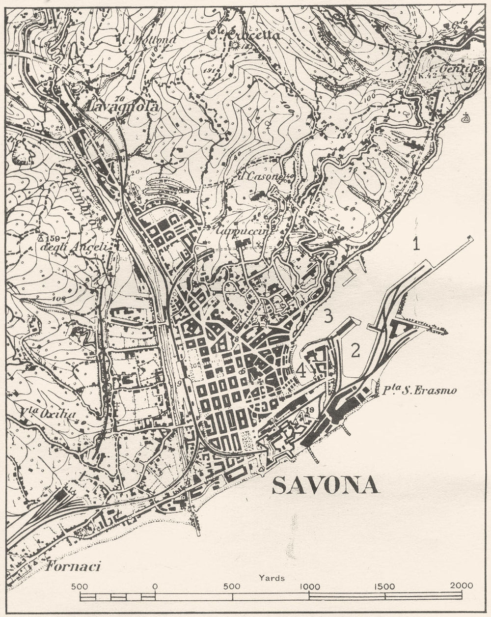 ITALY. Savona 1945 old vintage map plan chart