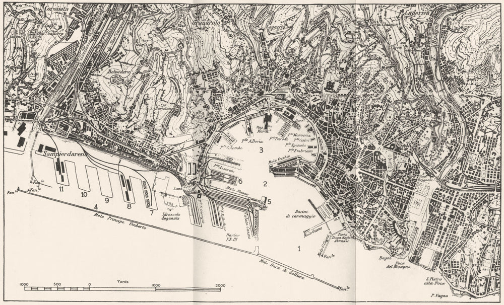 ITALY. Genoa 1945 old vintage map plan chart