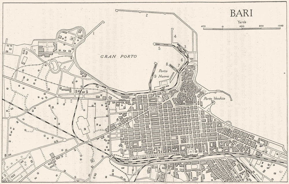 ITALY. Bari sketch map 1945 old vintage plan chart