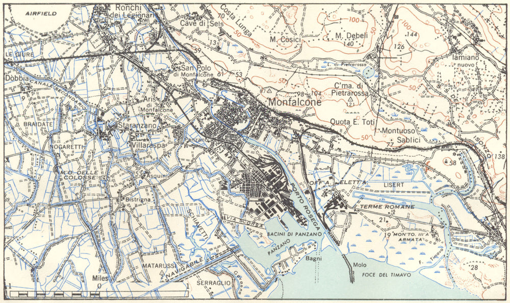 ITALY. Monfalcone 1945 old vintage map plan chart