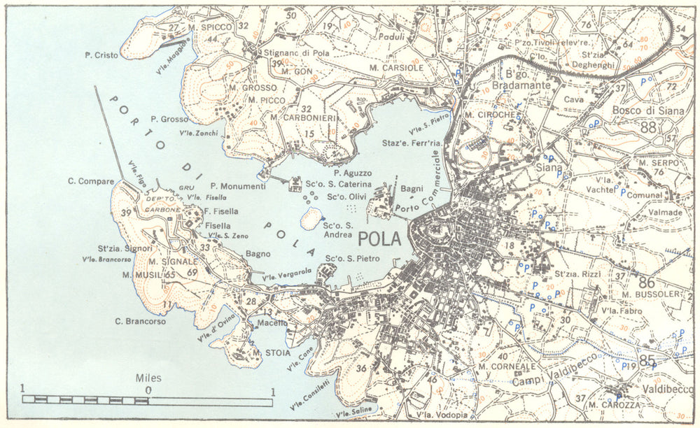 ITALY. Pola 1945 old vintage map plan chart