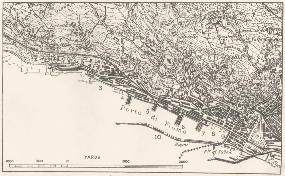ITALY. Fiume 1945 old vintage map plan chart