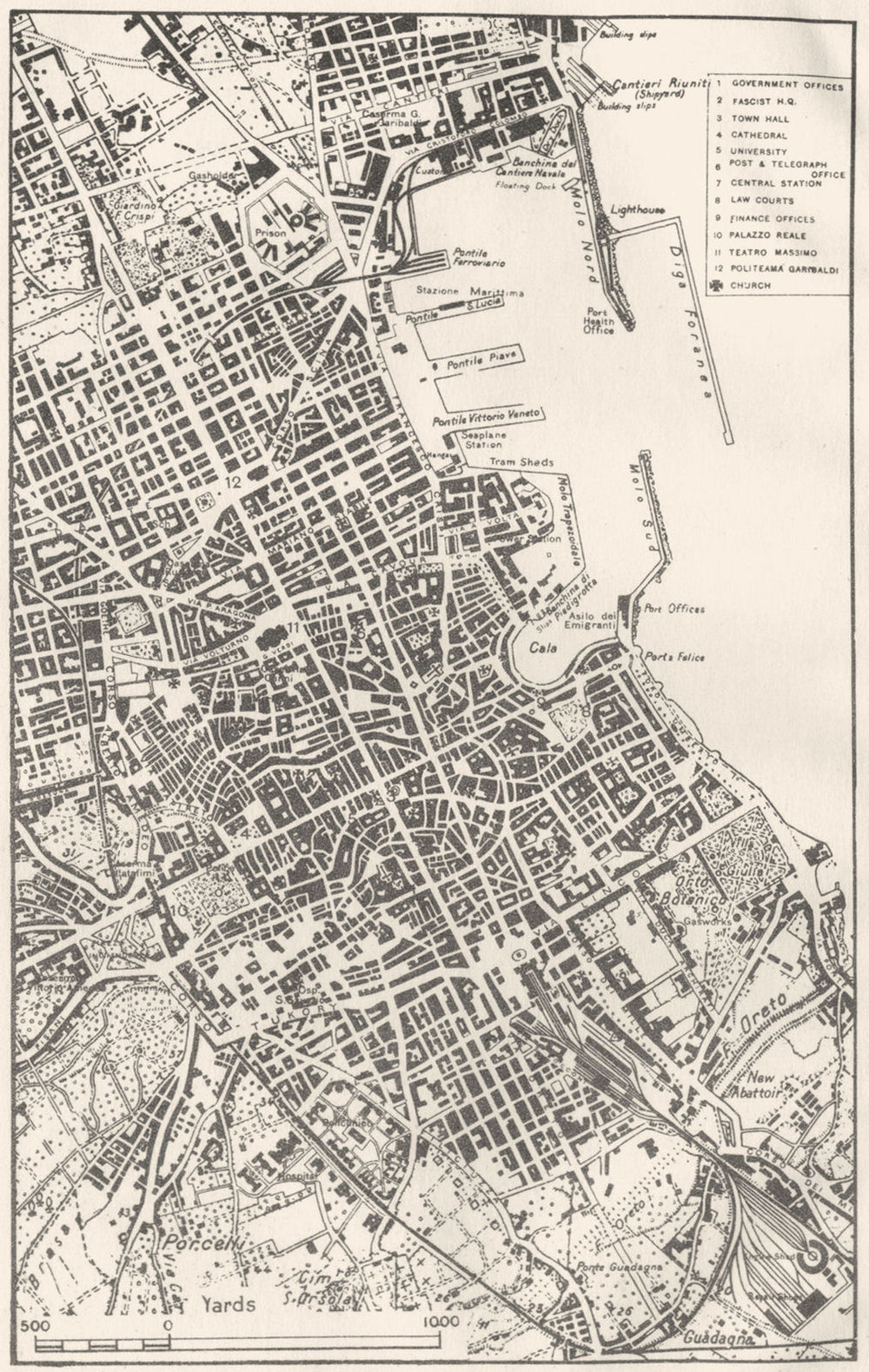ITALY. Palermo 1945 old vintage map plan chart