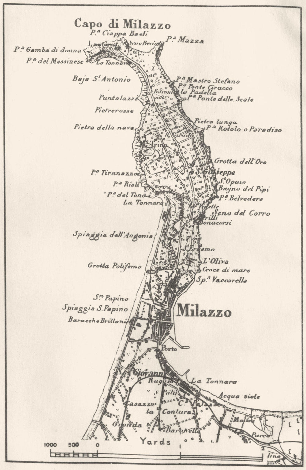 ITALY. Milazzo sketch map 1945 old vintage plan chart
