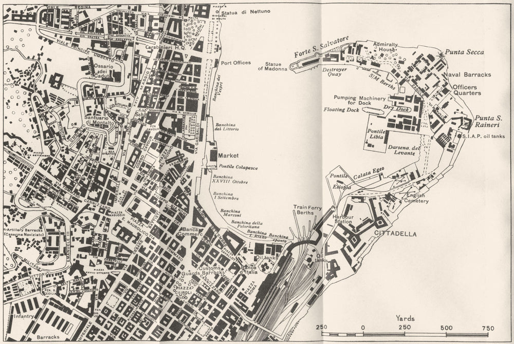 ITALY. Messina 1945 old vintage map plan chart