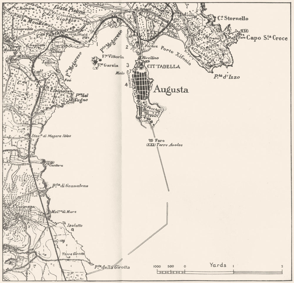ITALY. Augusta 1945 old vintage map plan chart